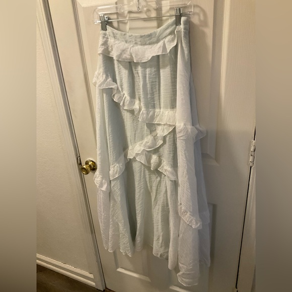 Romwe Fairycore Mermaid Solid Ruffle Trim Asymmetrical Hem Skirt - Picture 2 of 8